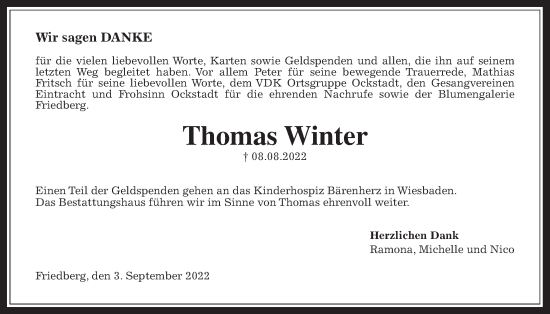 Traueranzeige von Thomas Winter von Wetterauer Zeitung