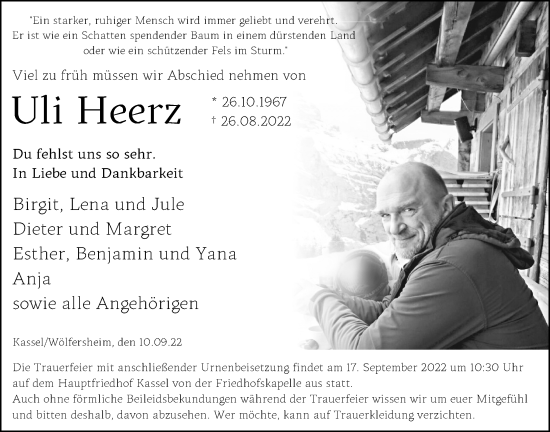 Traueranzeige von Uli Heerz von Wetterauer Zeitung