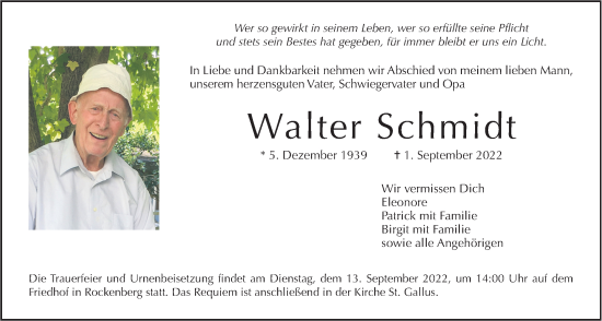 Traueranzeige von Walter Schmidt von Wetterauer Zeitung