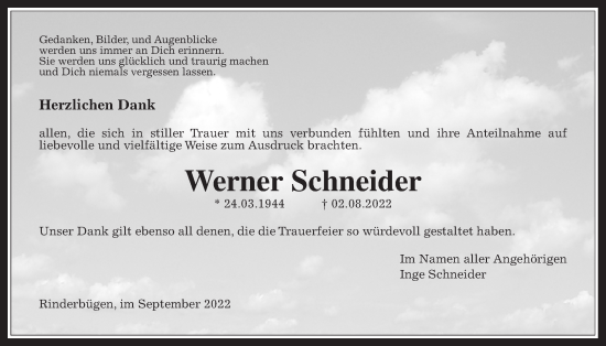 Traueranzeige von Werner Schneider von Kreis-Anzeiger