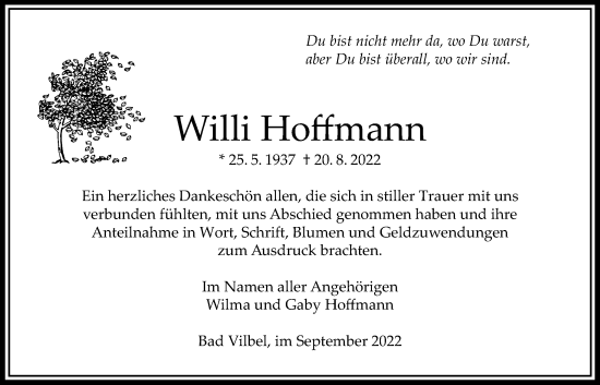 Traueranzeige von Willi Hoffman von Bad Vilbel/Karben