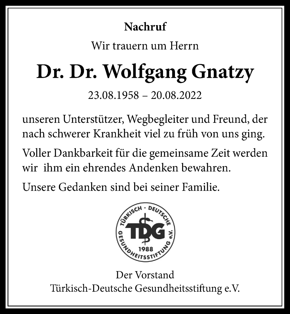  Traueranzeige für Wolfgang Gnatzy vom 02.09.2022 aus Giessener Allgemeine, Alsfelder Allgemeine