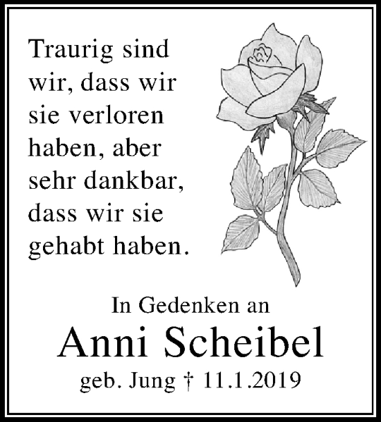 Traueranzeige von Anni Scheibel 