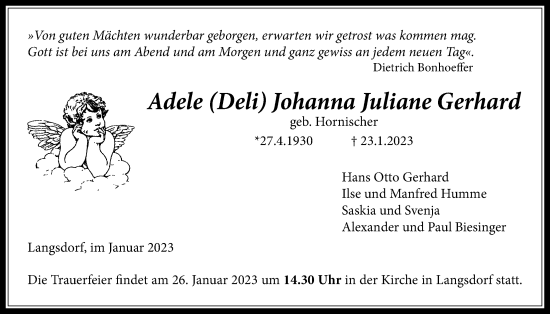 Traueranzeige von Adele Johanna Juliane Gerhard von Licher Wochenblatt