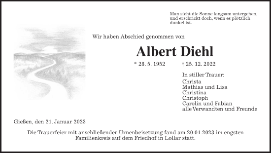 Traueranzeige von Albert Diehl von Giessener Allgemeine, Alsfelder Allgemeine