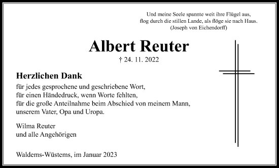 Traueranzeige von Albert Reuter von Usinger Anzeiger