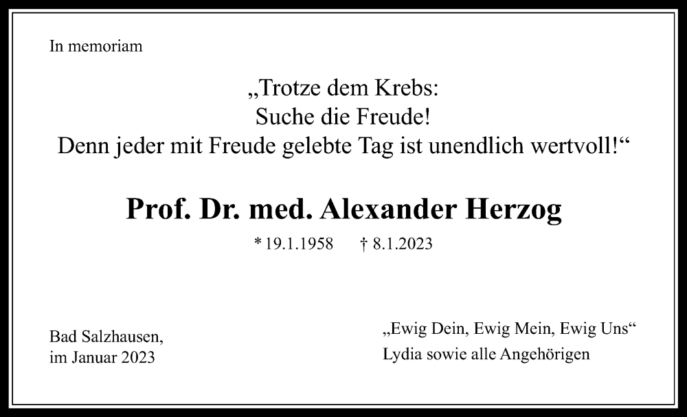  Traueranzeige für Alexander Herzog vom 21.01.2023 aus Kreis-Anzeiger