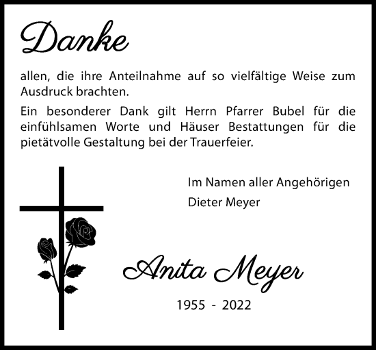 Traueranzeige von Anita Meyer von Pohlheimer Nachrichten, Pohlheimer Nachrichten