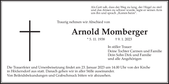 Traueranzeige von Arnold Momberger von Giessener Allgemeine, Alsfelder Allgemeine