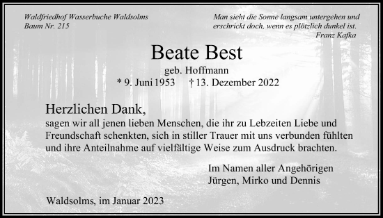 Traueranzeige von Beate Best 