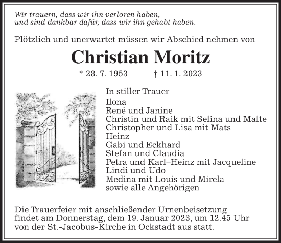 Traueranzeige von Christian Moritz von Wetterauer Zeitung