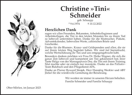 Traueranzeige von Christine Schneider von Wetterauer Zeitung