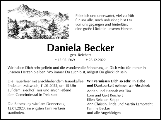 Traueranzeige von Daniela Becker von Giessener Allgemeine, Alsfelder Allgemeine