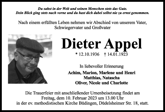 Traueranzeige von Dieter Appel von Kreis-Anzeiger
