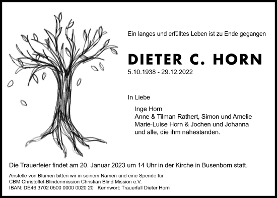 Traueranzeige von Dieter C. Horn von Kreis-Anzeiger