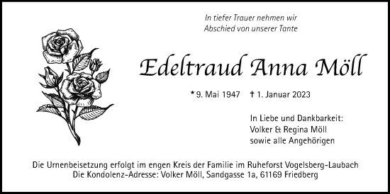 Traueranzeige von Edeltraud Anna Möll von Licher Wochenblatt, Licher Wochenblatt