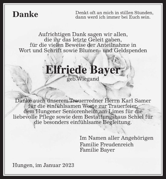 Traueranzeige von Elfriede Bayer von Giessener Anzeiger, Giessener Allgemeine, Alsfelder Allgemeine