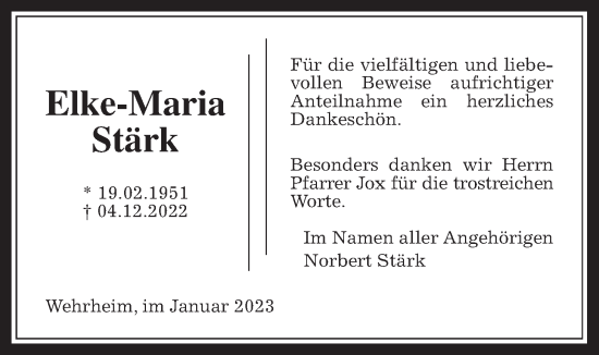 Traueranzeige von Elke-Maria Stärk 