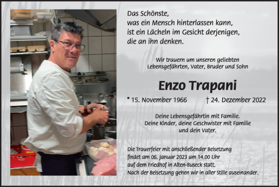Traueranzeige von Enzo Trapani von Giessener Allgemeine, Alsfelder Allgemeine, Giessener Anzeiger