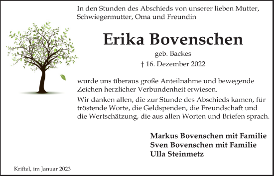 Traueranzeige von Erika Bovenschen 