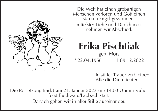 Traueranzeige von Erika Pischtiak von Wetterauer Zeitung, Giessener Allgemeine, Alsfelder Allgemeine
