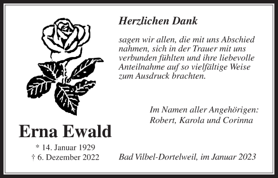 Traueranzeige von Erna Ewald von Bad Vilbel/Karben