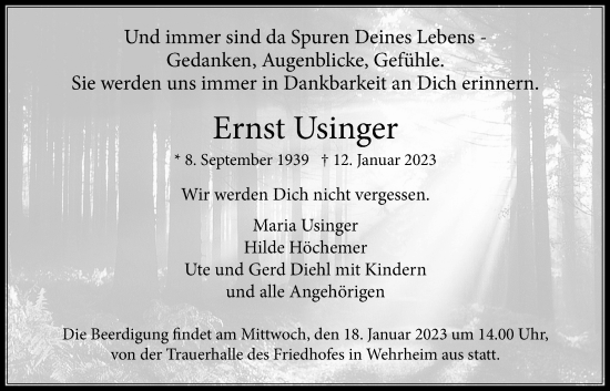 Traueranzeige von Ernst Usinger von Usinger Anzeiger