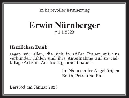 Traueranzeige von Erwin Nürnberger von Giessener Allgemeine, Alsfelder Allgemeine