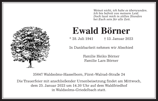 Traueranzeige von Ewald Börner von Usinger Anzeiger