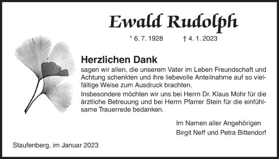 Traueranzeige von Ewald Rudolph von Giessener Anzeiger, Giessener Allgemeine, Alsfelder Allgemeine