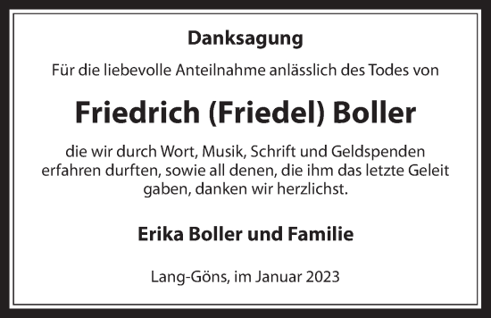 Traueranzeige von Friedrich Boller von Giessener Allgemeine, Alsfelder Allgemeine, Giessener Anzeiger