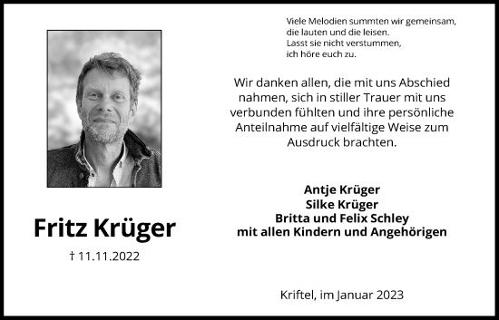 Traueranzeige von Fritz Krüger 