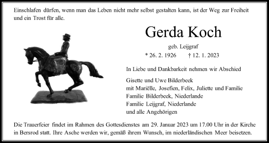 Traueranzeige von Gerda Koch von Reiskirchener Anzeiger