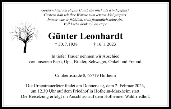 Traueranzeige von Günter Leonhardt 