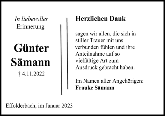 Traueranzeige von Günter Sämann von Kreis-Anzeiger