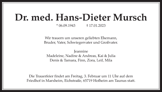 Traueranzeige von Hans-Dieter Mursch 