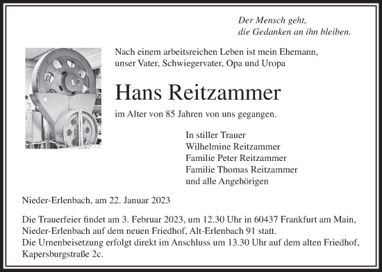 Traueranzeige von Hans Reitzammer von Bad Vilbel/Karben