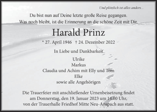 Traueranzeige von Harald Prinz 