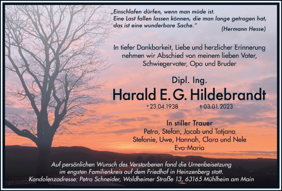 Traueranzeige von Harald E. G. Hildebrandt von Usinger Anzeiger