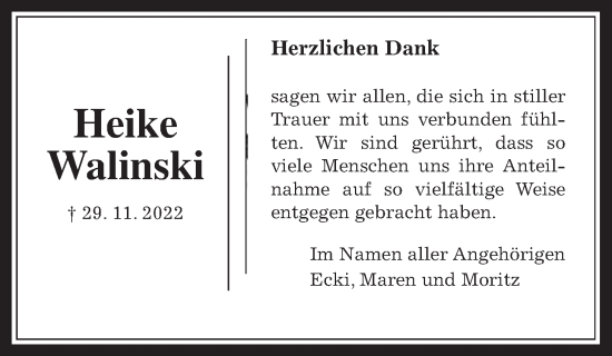 Traueranzeige von Heike Walinski von Giessener Allgemeine, Alsfelder Allgemeine