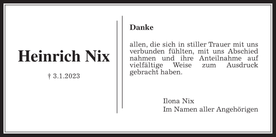 Traueranzeige von Heinrich Nix 