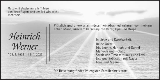 Traueranzeige von Heinrich Werner von Wetterauer Zeitung