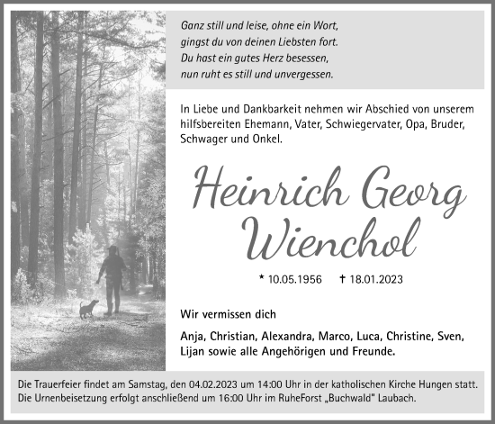 Traueranzeige von Heinrich Georg Wienchol von Licher Wochenblatt