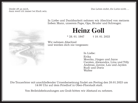 Traueranzeige von Heinz Goll von Wetterauer Zeitung