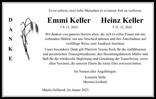 Traueranzeige von Heinz Keller von Mücker Stimme