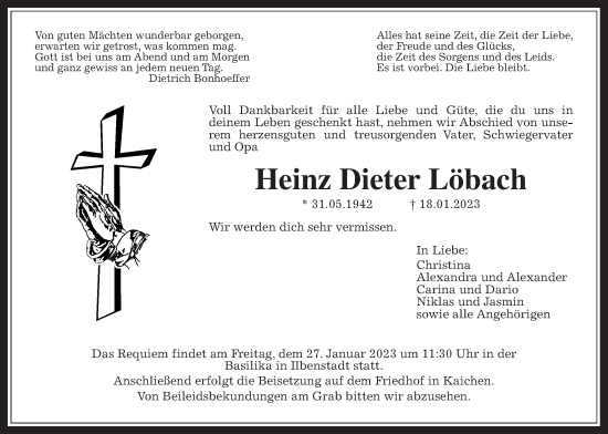 Traueranzeige von Heinz Dieter Löbach von Wetterauer Zeitung
