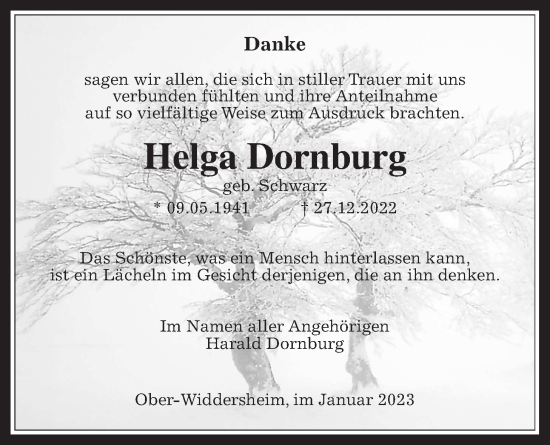 Traueranzeige von Helga Dornburg von Kreis-Anzeiger