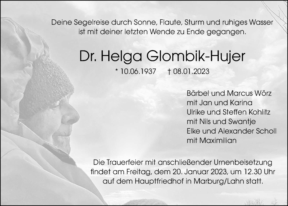  Traueranzeige für Helga Glombik-Hujer vom 14.01.2023 aus Giessener Allgemeine, Alsfelder Allgemeine, Giessener Anzeiger