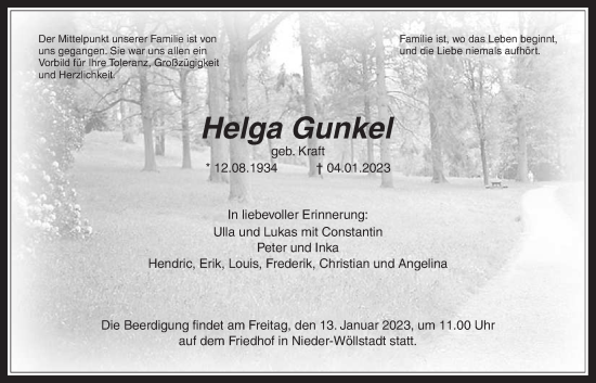 Traueranzeige von Helga Gunkel von Wetterauer Zeitung