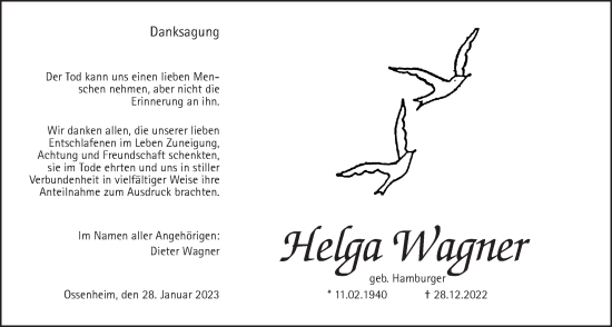 Traueranzeige von Helga Wagner von Wetterauer Zeitung